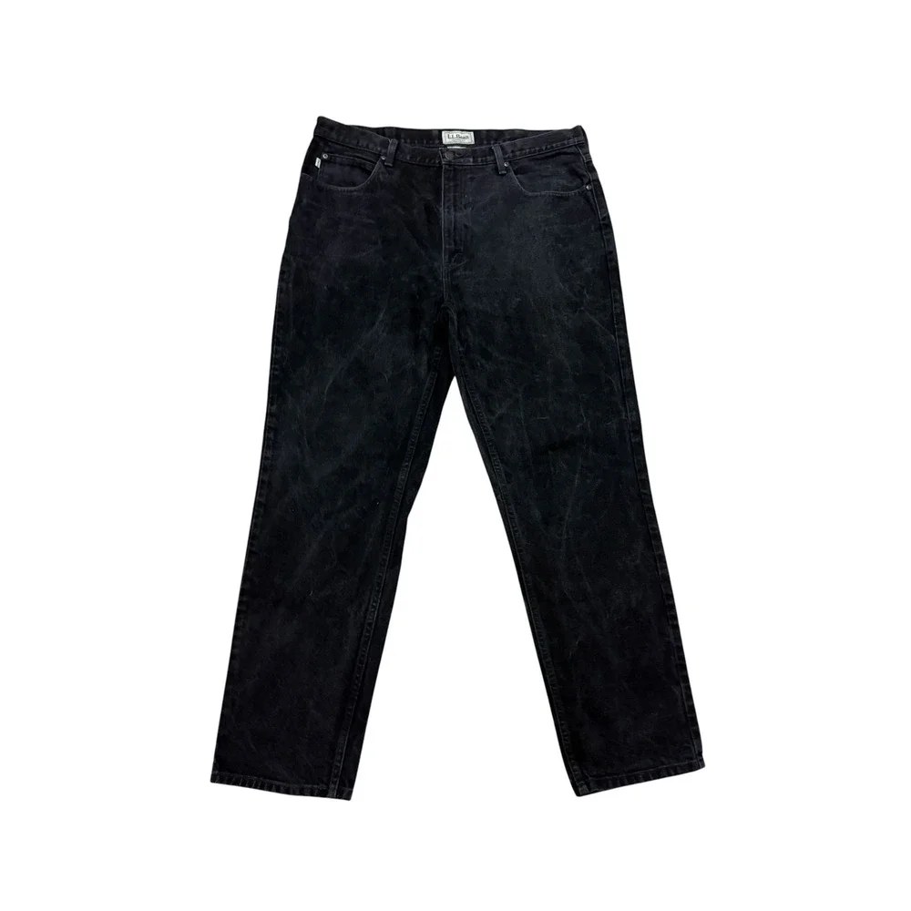 L.L.Bean Jeans Mens 36x30 Black Classic Fit Marble Acid Wash Denim Straight Leg